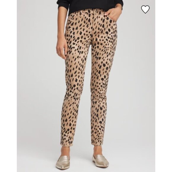 NEW Chico's So Slimming Leopard Girlfriend Slim Ankle High-Rise Denim Jeans 10 - Picture 1 of 15